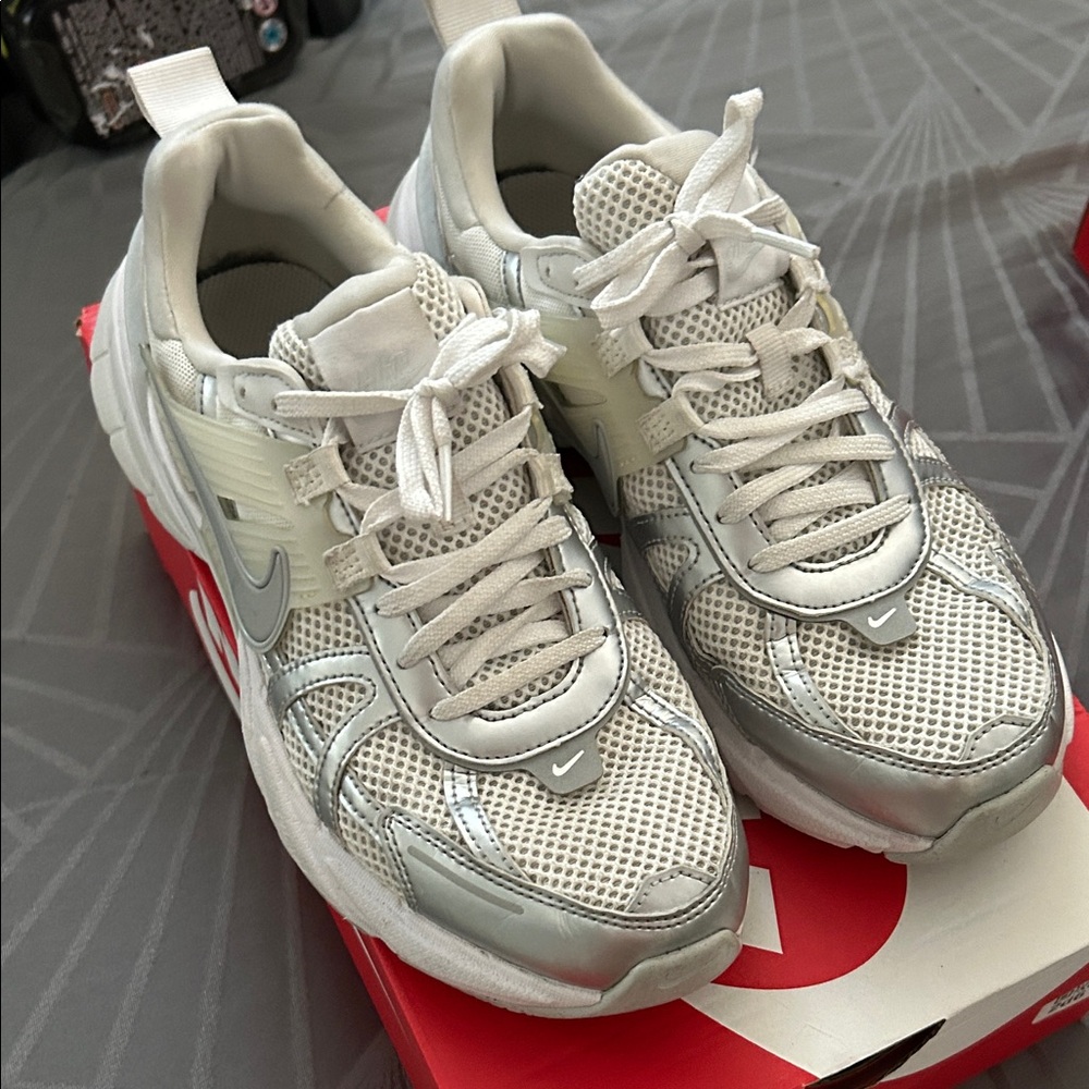 Nike White and Silver Athletic Shoes